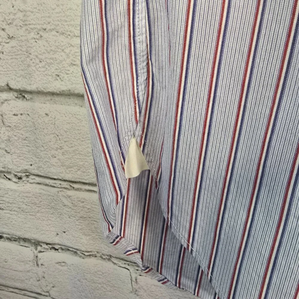J. CREW MENS BUTTON DOWN LONG SLEEVE SHIRT BLUE STRIPED WHITE CUFF SIZE LARGE